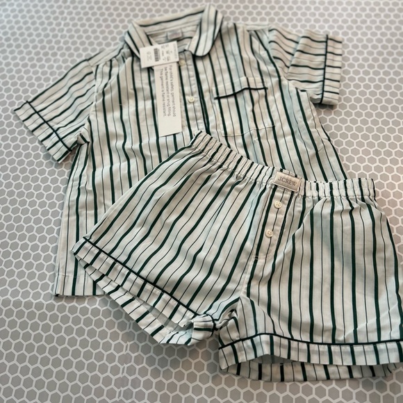 J. Crew Other - NWT J. Crew Kids Green and White Striped Pajama Set Size M (8-9)